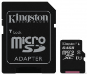 Карта памяти Kingston microSDXC 64GB Class10 UHS-I Canvas Select до 80Mb/s с адаптером - фото